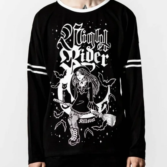 Killstar Black and White Night Rider Long Sleeve Tee - Picture 7 of 9